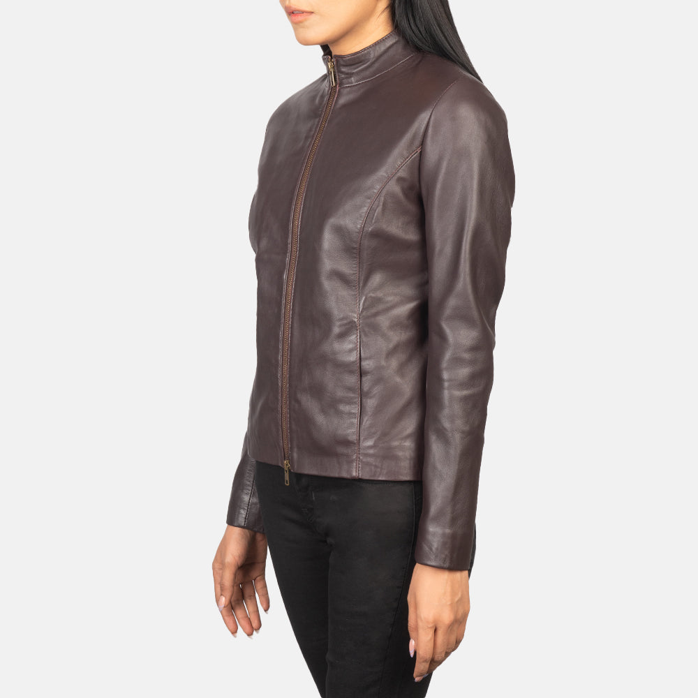 Rumella Maroon Leather Biker Jacket - Kualited