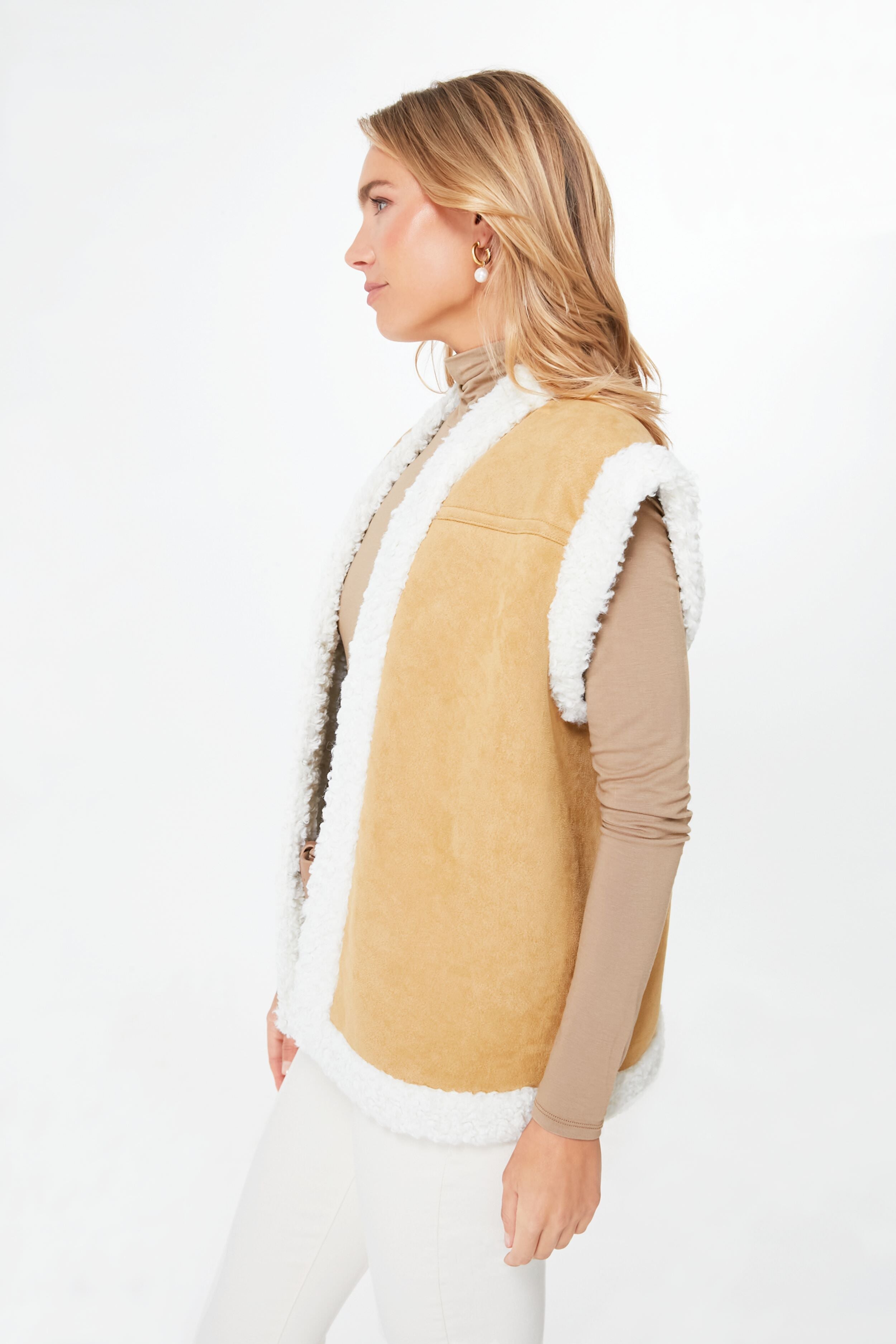 Tan Shearling Crosby Vest