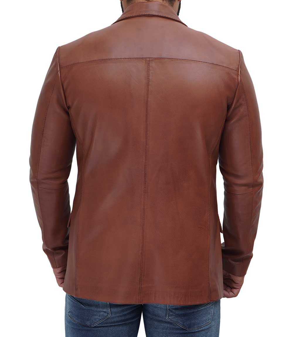 Men’s Real Lambskin Leather Two Buttons Tan Blazer