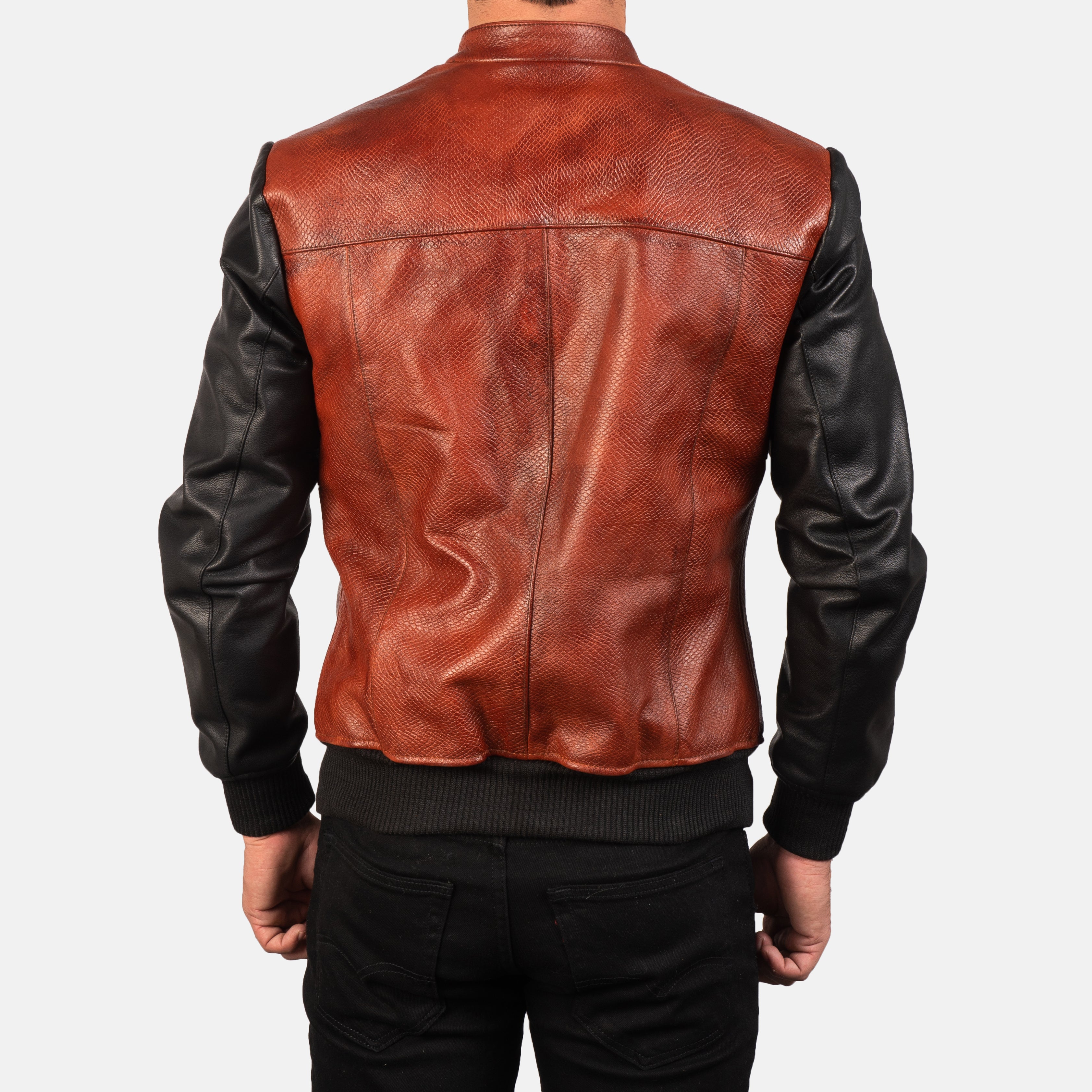 Avan Black & Maroon Leather Bomber Jacket