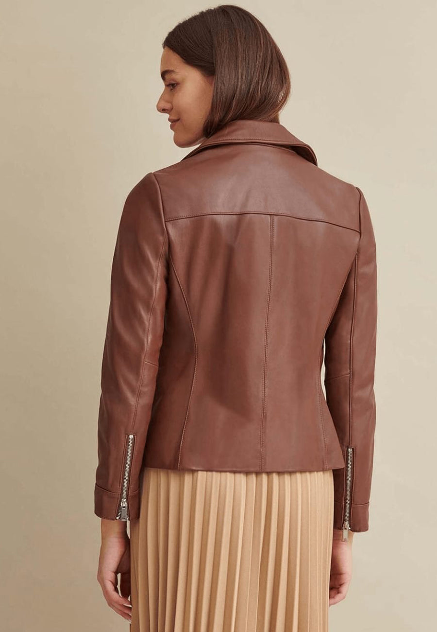 Women's Stylish Brown Leather Biker Jacket