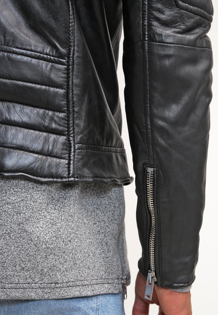 Men’s Black Leather Biker Jacket - Kualited