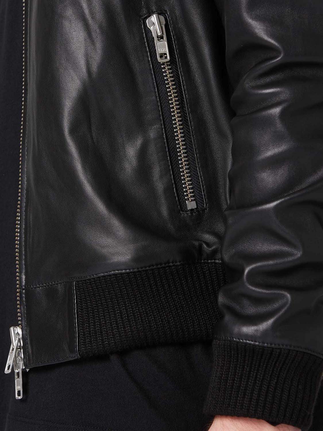 Men’s Black Leather Bomber Jacket Double Zipper - Kualited