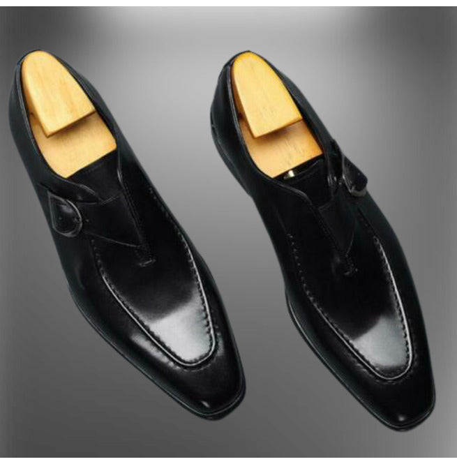 Handmade Men Black Leather Monk Shoes, Formal Business Monk Shoes