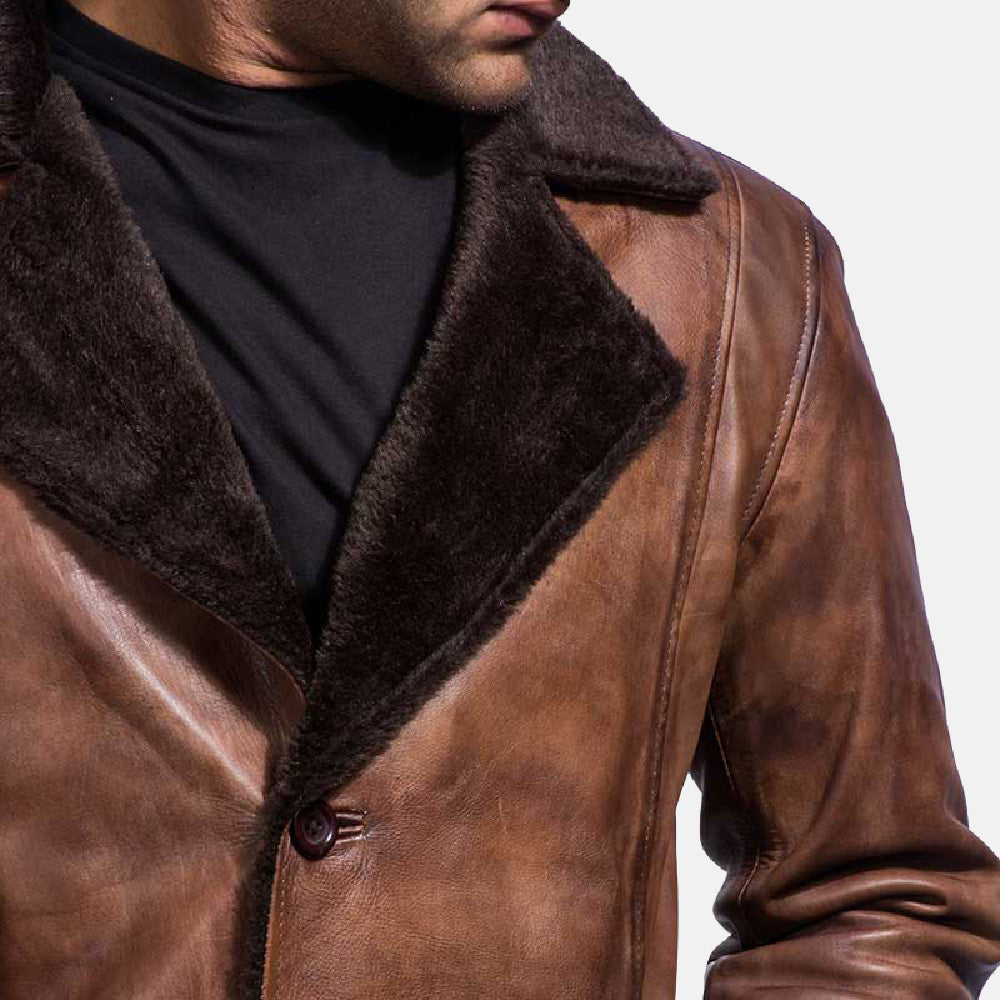 Cinnamon Distressed Leather Fur Coat