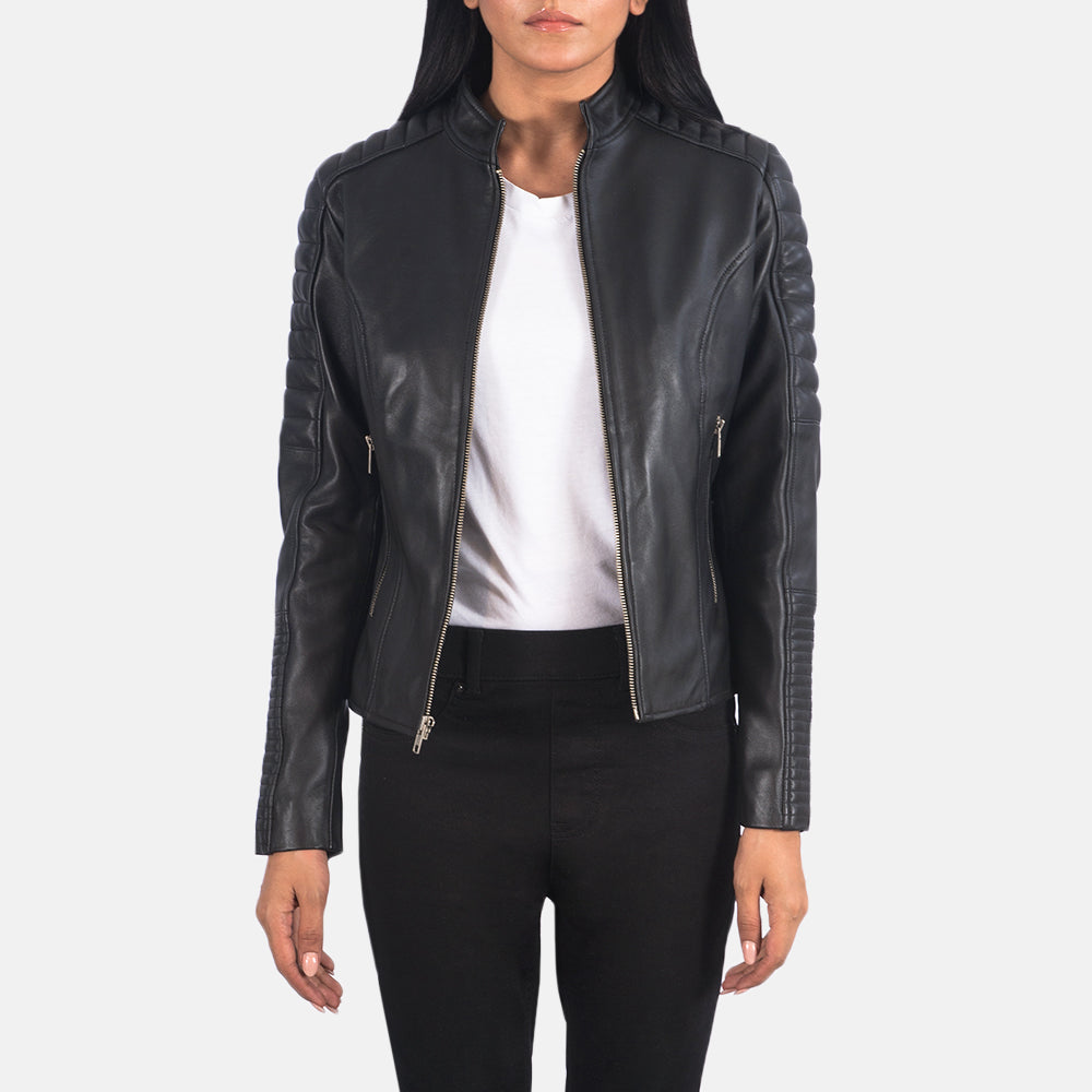 Adalyn Quilted Black Leather Biker Jacket - Kualited