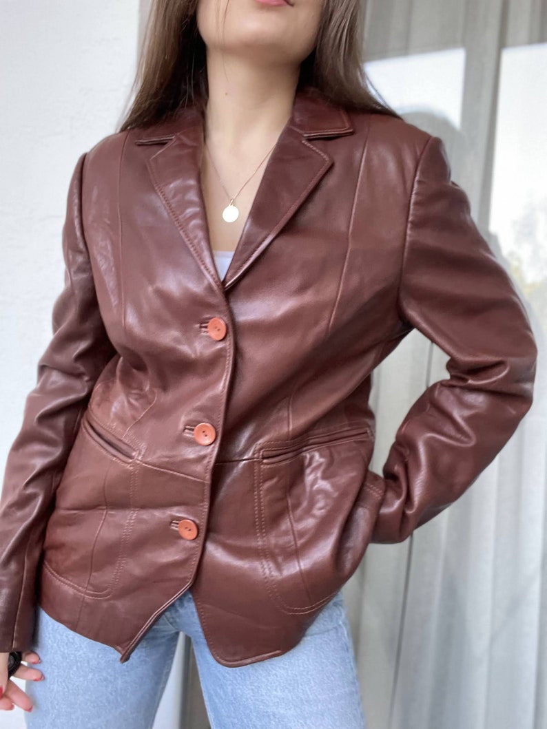 Women Brown Leather Blazer