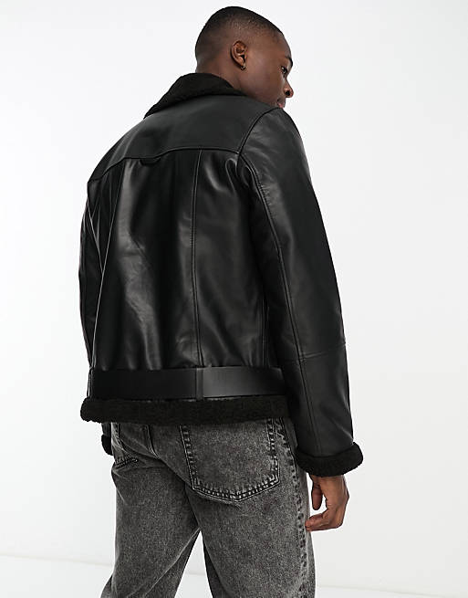 Bolongaro Trevor shearling biker jacket in black