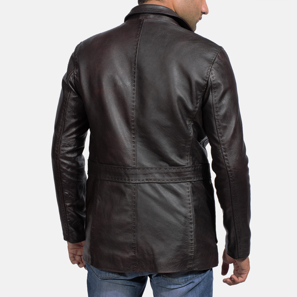 Wine Black Leather Blazer - Kualited