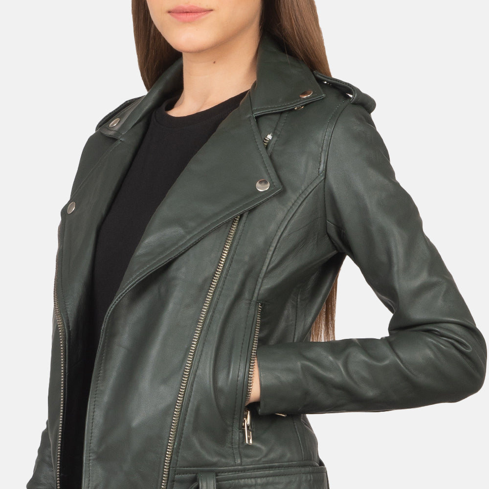 Alison Green Leather Biker Jacket - Kualited