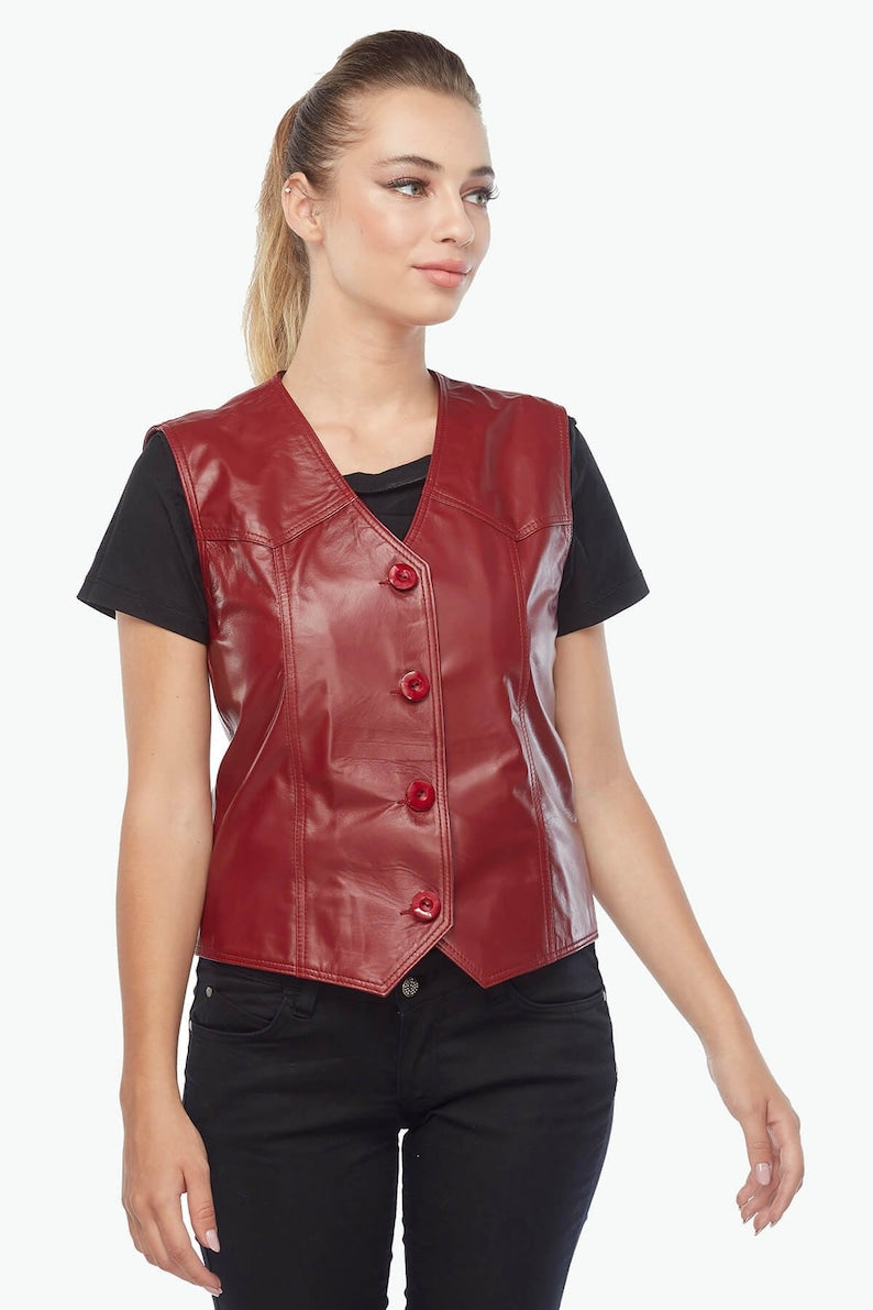 Leather Waistcoat For Women Lambskin Leather Vest