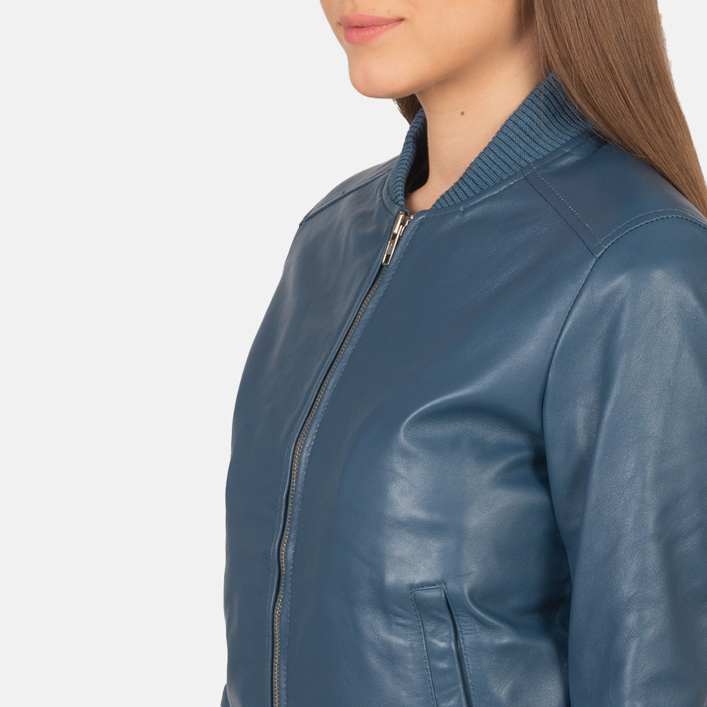 Bliss Blue Leather Bomber Jacket