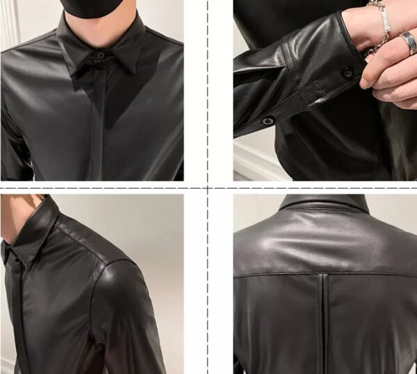 Men’s Black Leather Full Sleeves Slim Fit Shirt - Kualited