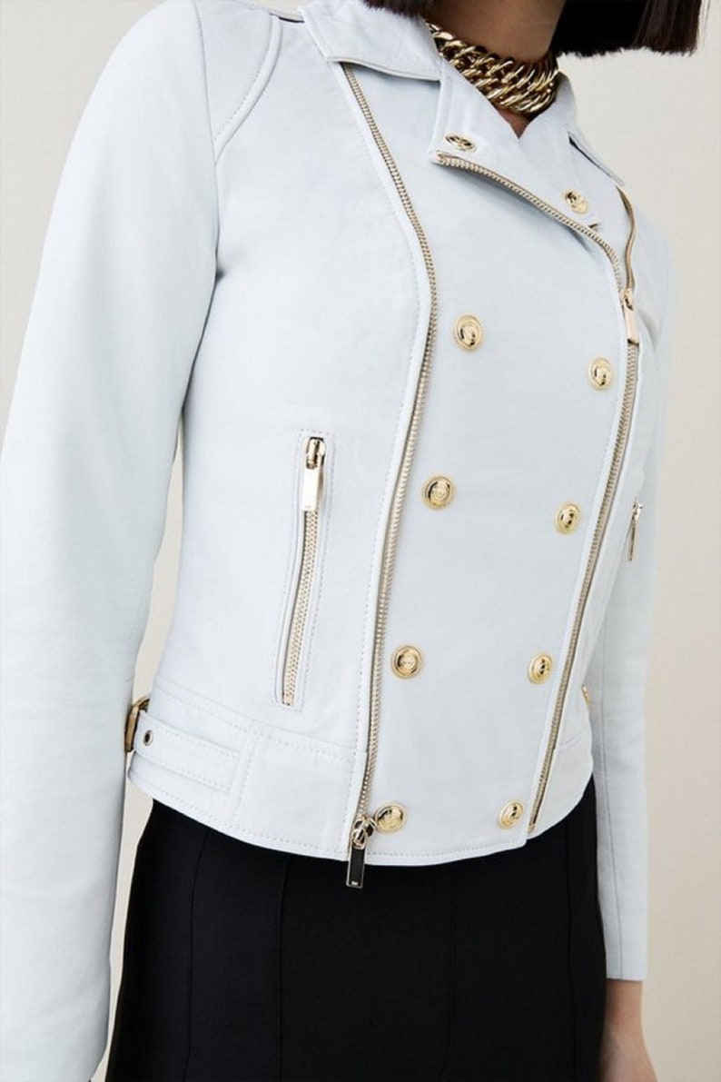 Luxury White Leather Blazer