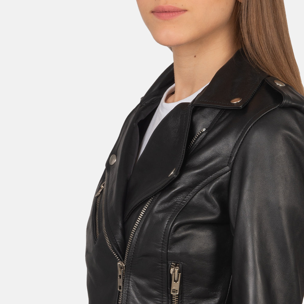 Alison Black Leather Biker Jacket - Kualited