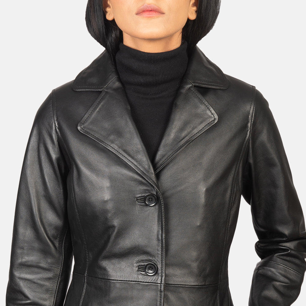 Alexis Black Single Breasted Leather Coat - Kualited