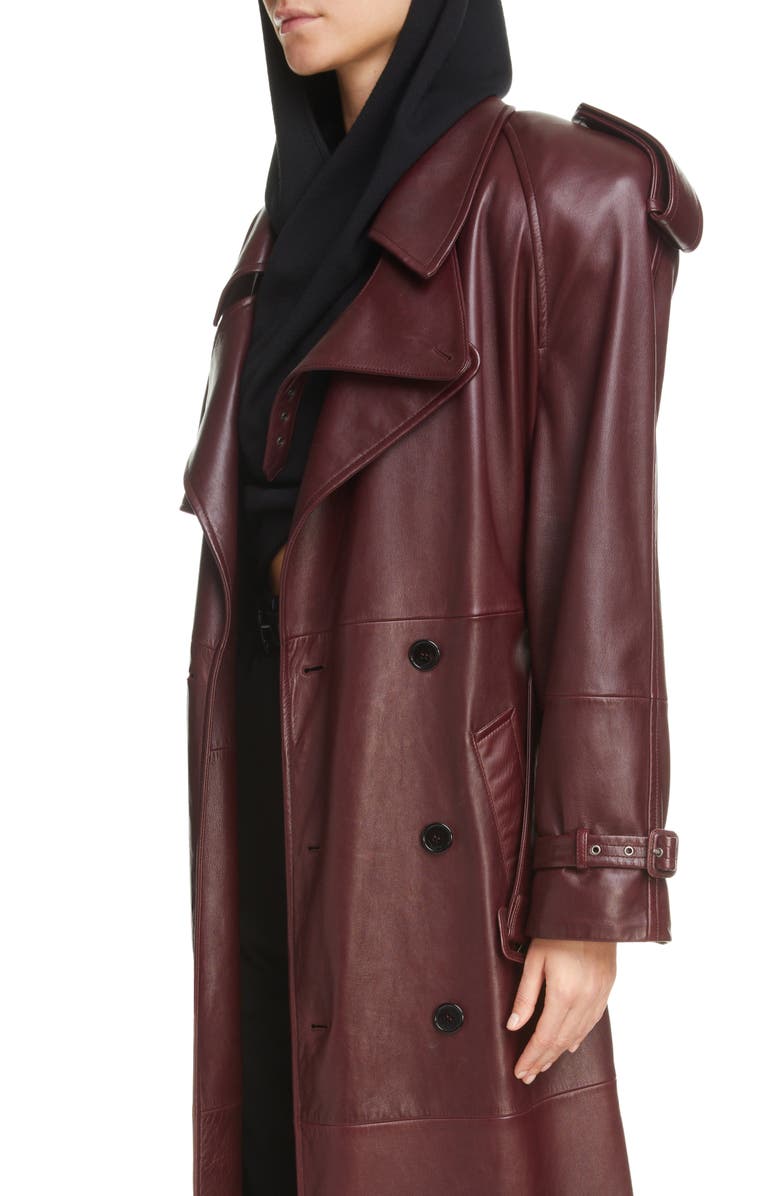 Classic Plunge Long Leather Trench Coat