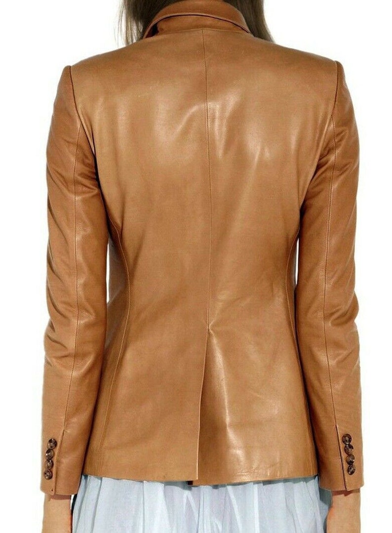 Women Tan Leather Blazer