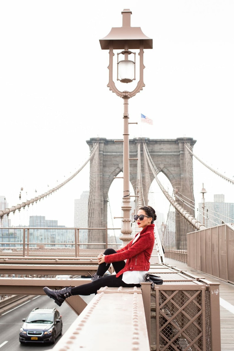 Ladies Red Biker Suede Leather Jacket