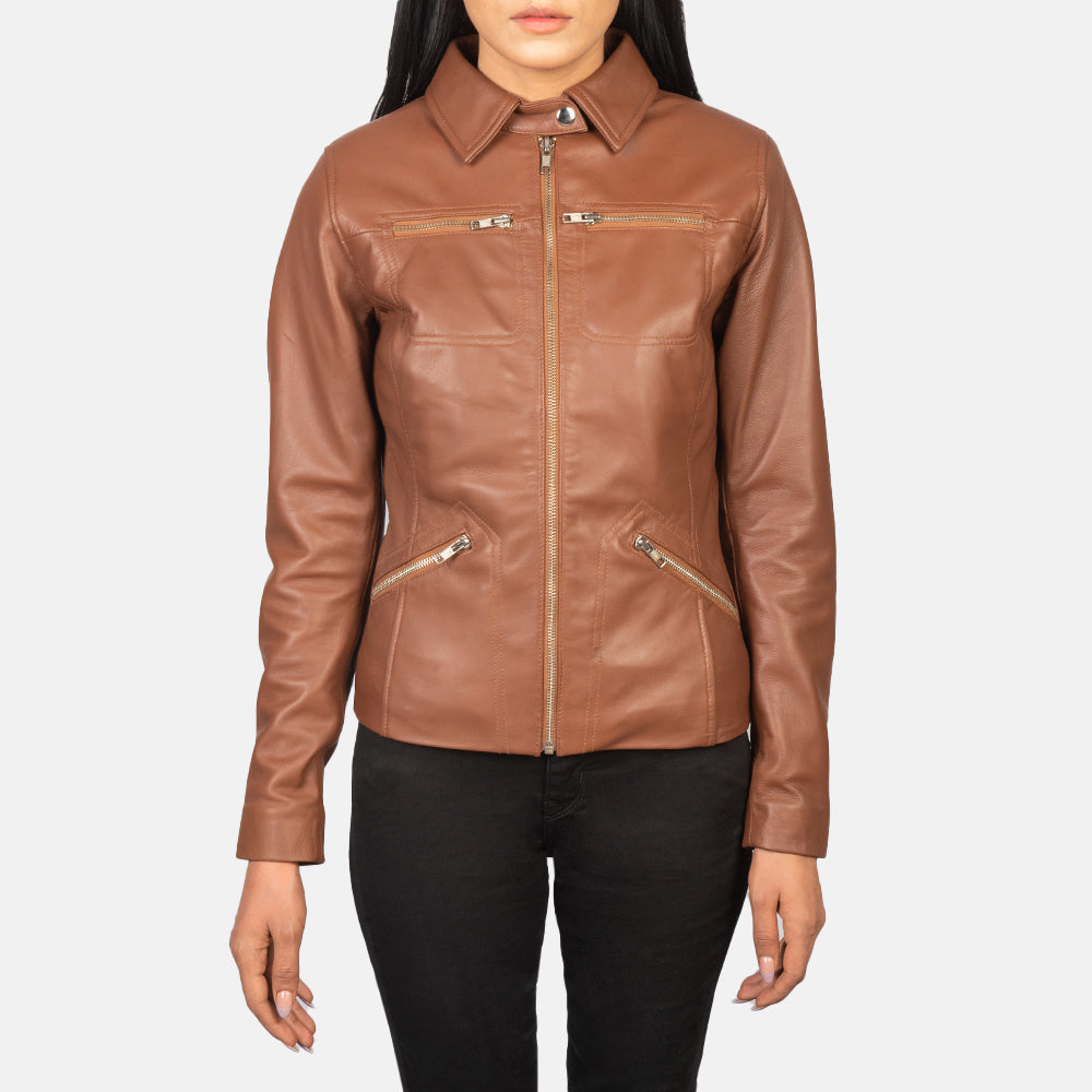 Tomachi Brown Leather Biker Jacket