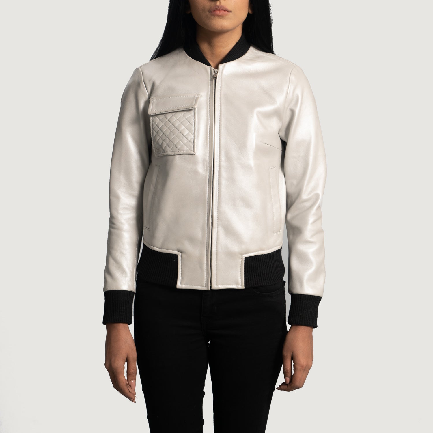 Lana Silver Leather Bomber Jacket