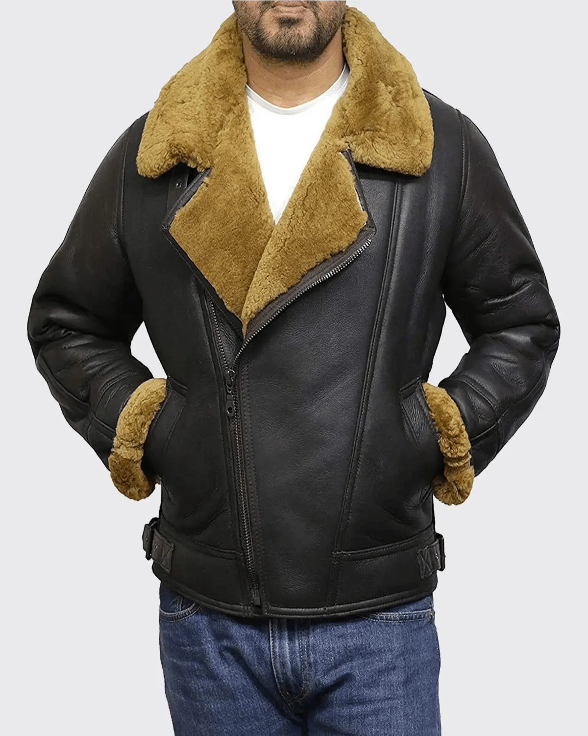 Men’s Brown Biker B3 Bomber Sheepskin Shearling Jacket