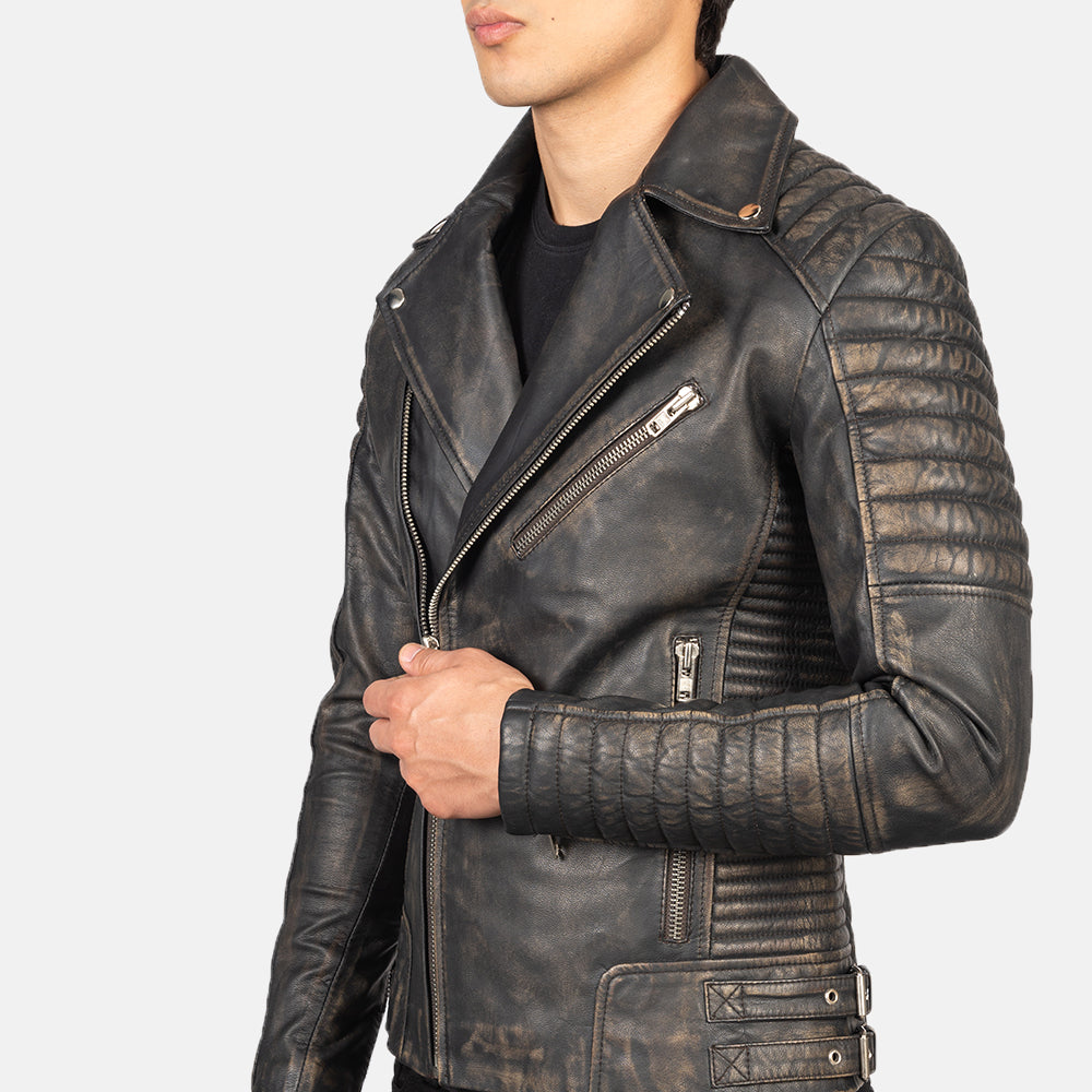 Armand Distressed Brown Leather Biker Jacket - Kualited