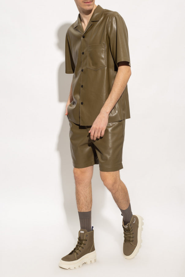 Men’s Trendy Olive Green Leather Shirt - Kualited