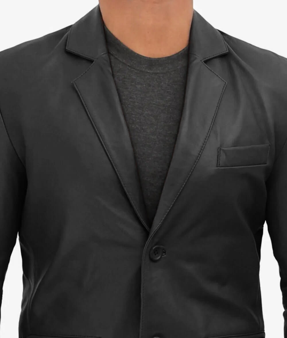 Men’s Casual Black Leather Blazer