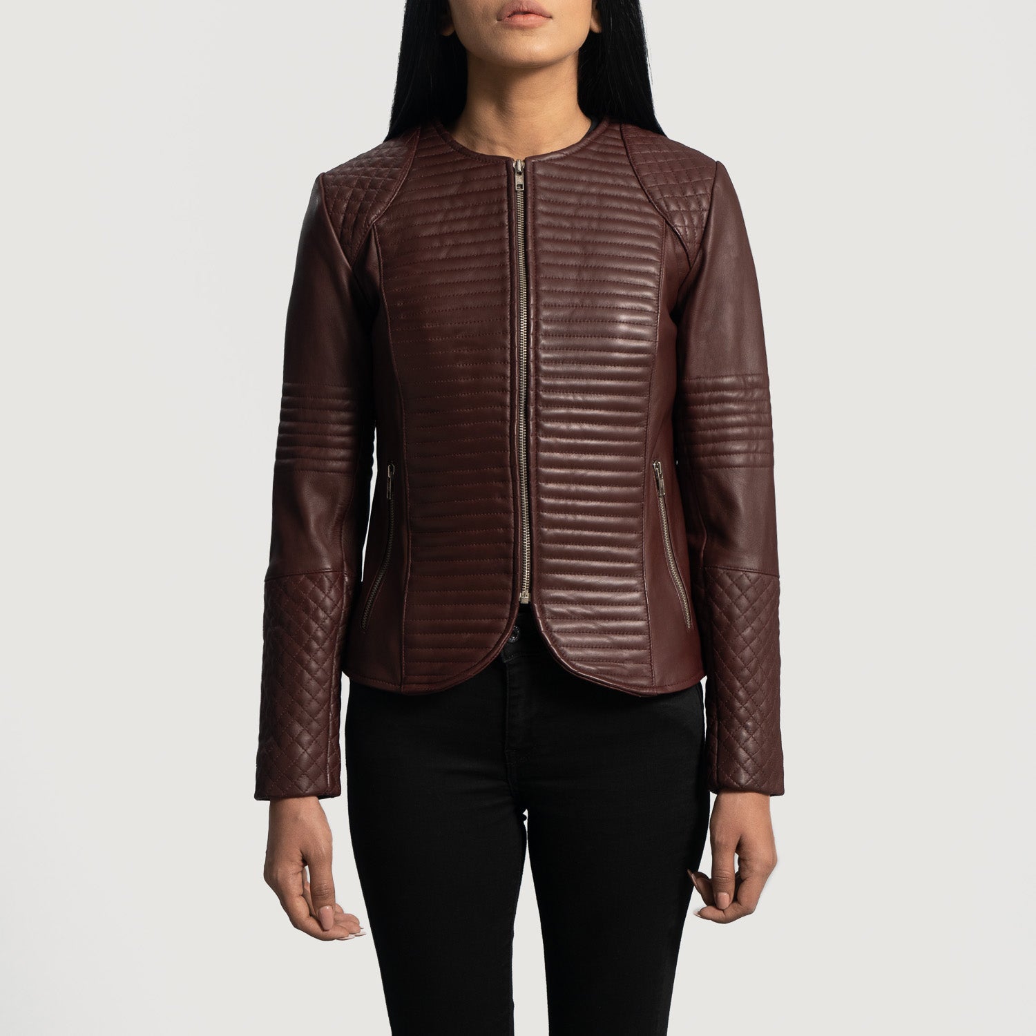 Nexi Quilted Maroon Leather Jacket - Kualited