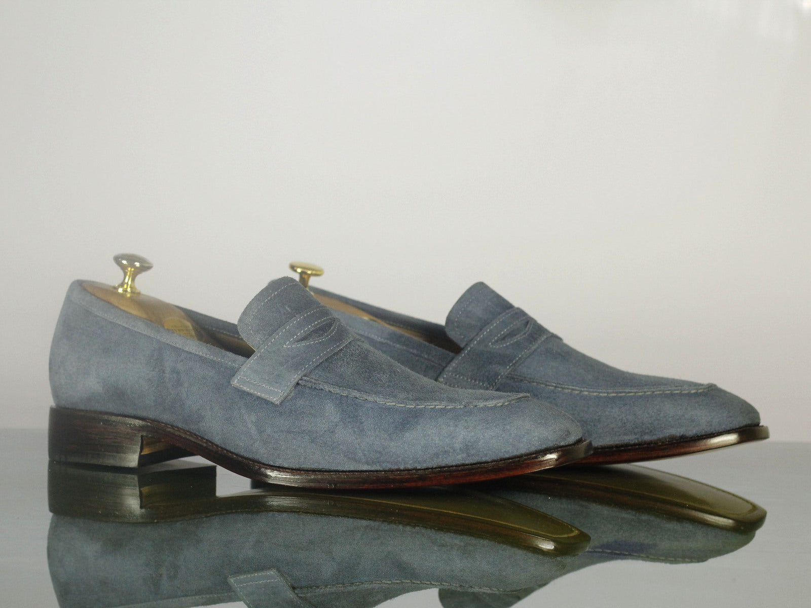 Handmade Men's Gray Suede Penny Loafer Shoes, Men Designer Dress Moccasin Shoes