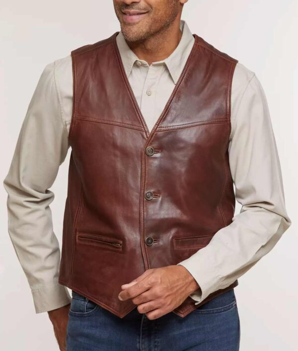 Men’s Brown Leather Biker Vest - Kualited