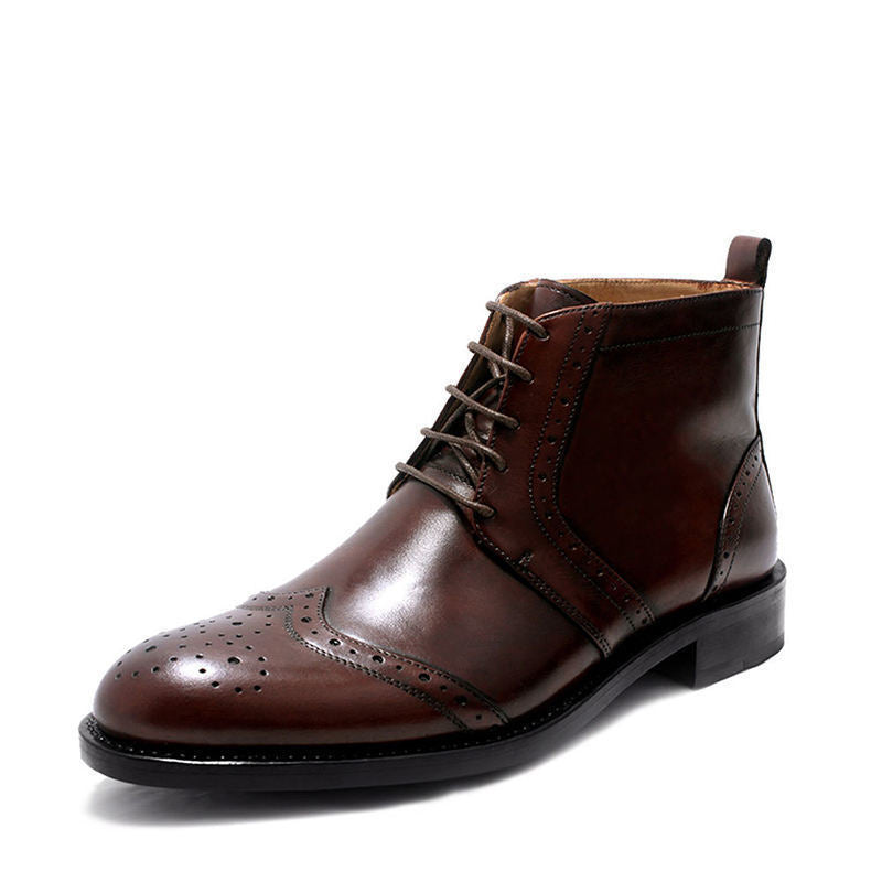 Coffee Brown Lace Up Brogues Toe Chukka Superior Leather Party Wear Men Boots