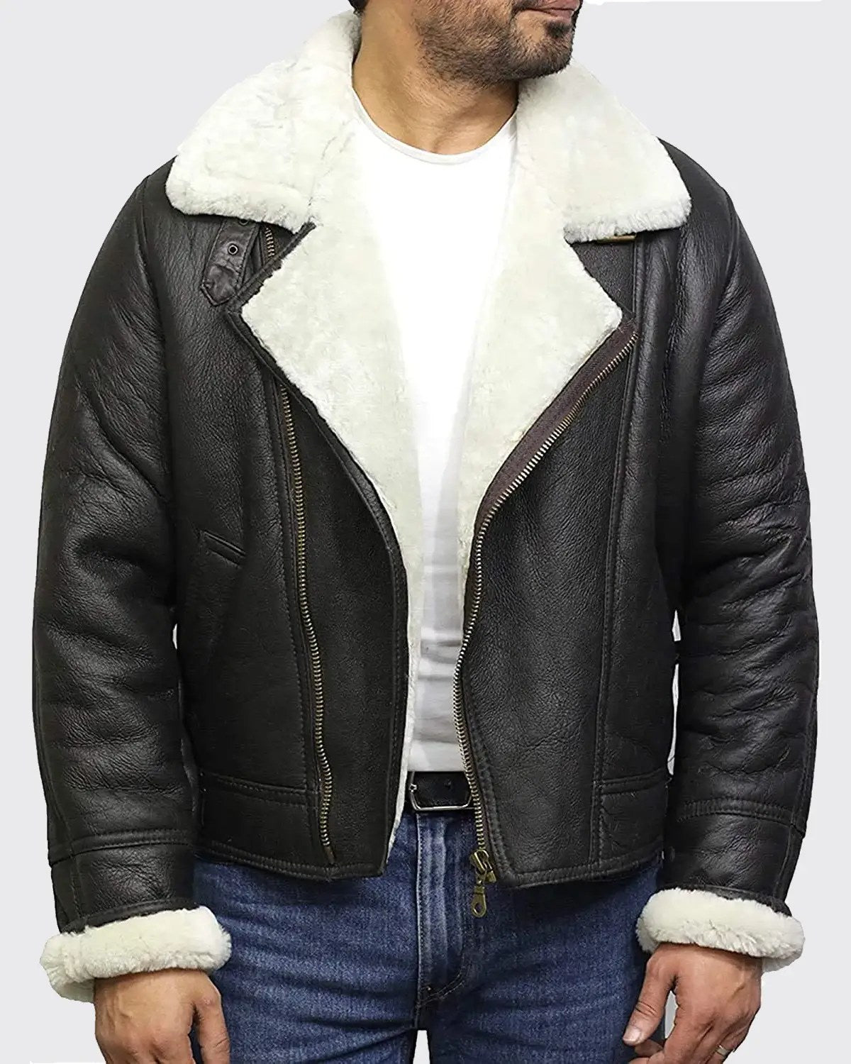 Men’s Aviator Biker B3 Bomber Sheepskin Shearling Jacket