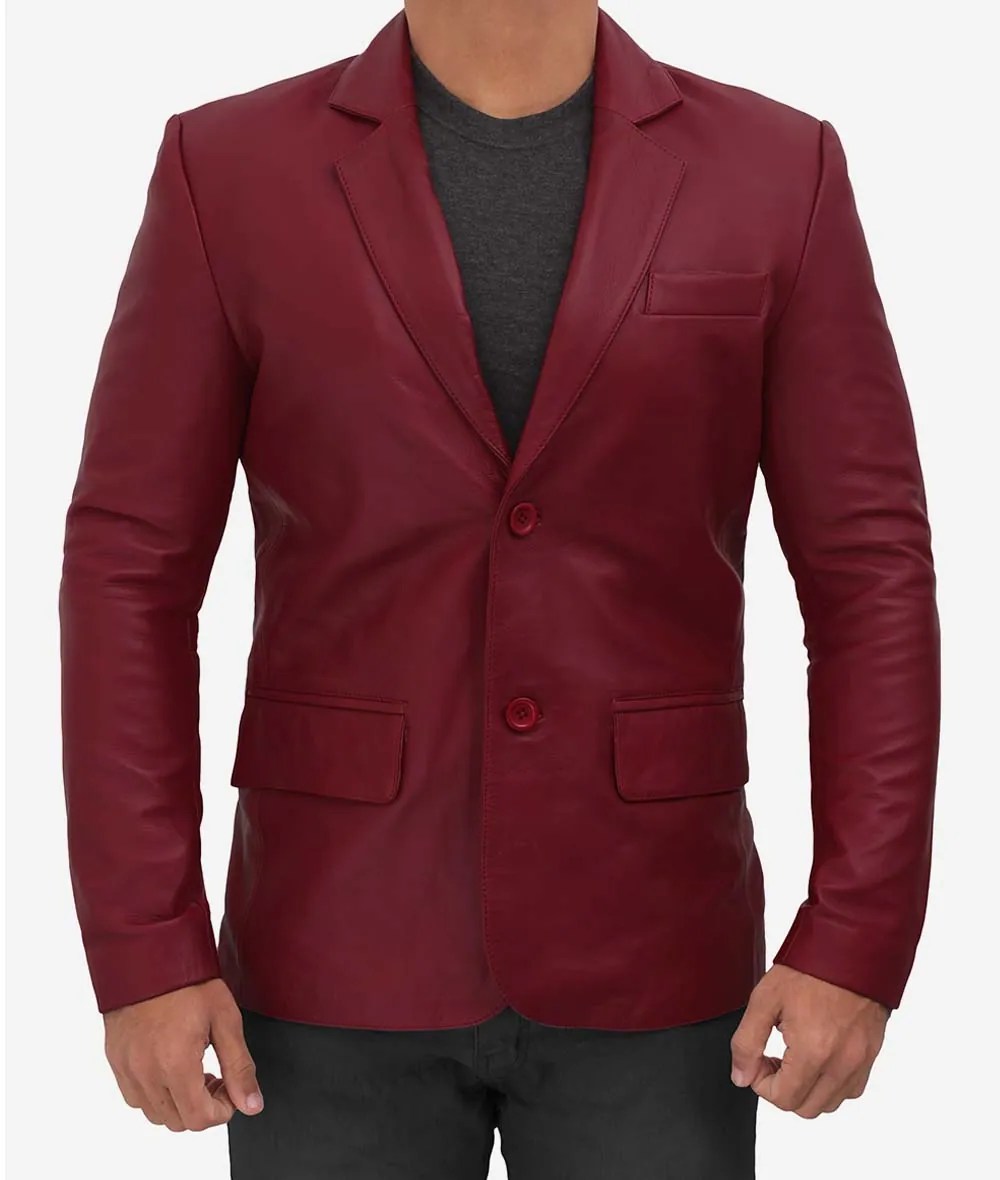 Men’s Casual Maroon Leather Blazer