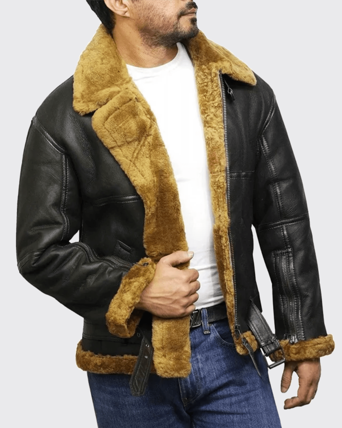 Men’s Brown Biker B3 Bomber Sheepskin Shearling Jacket