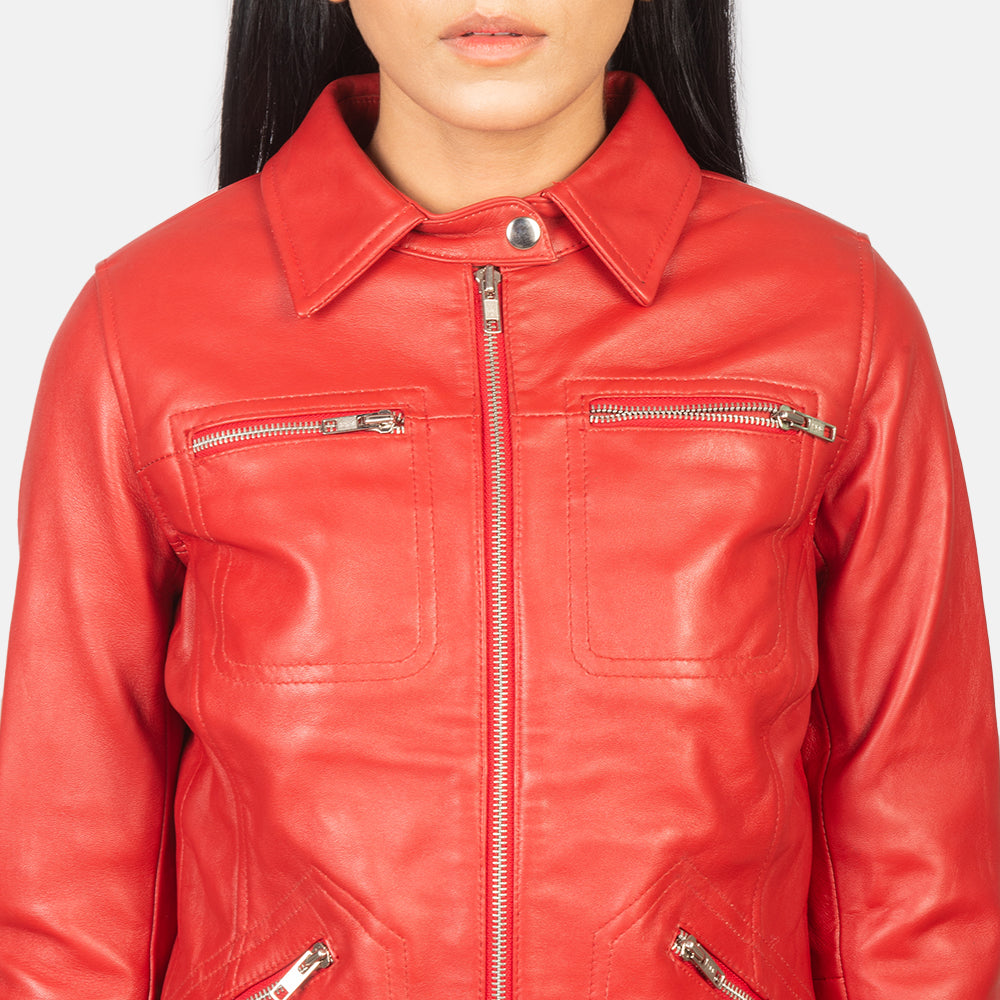 Tomachi Red Leather Biker Jacket