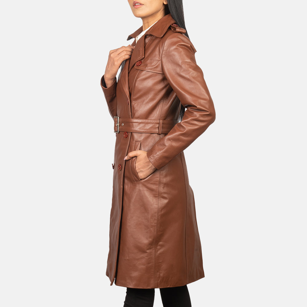 Alice Brown Double Breasted Leather Coat - Kualited