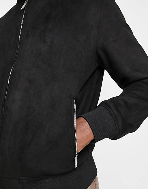 River Island suede bomber jacket in black