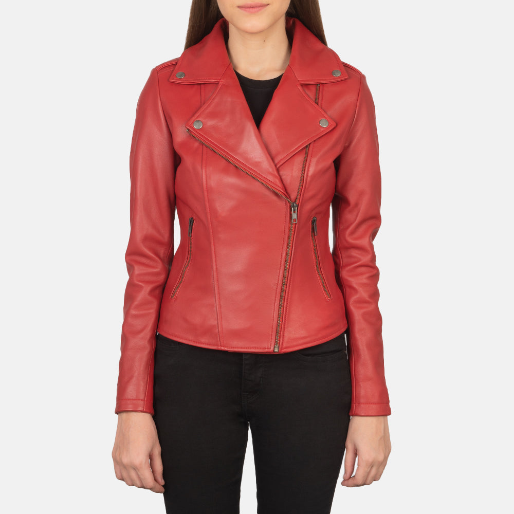 Flashback Red Leather Biker Jacket - Kualited