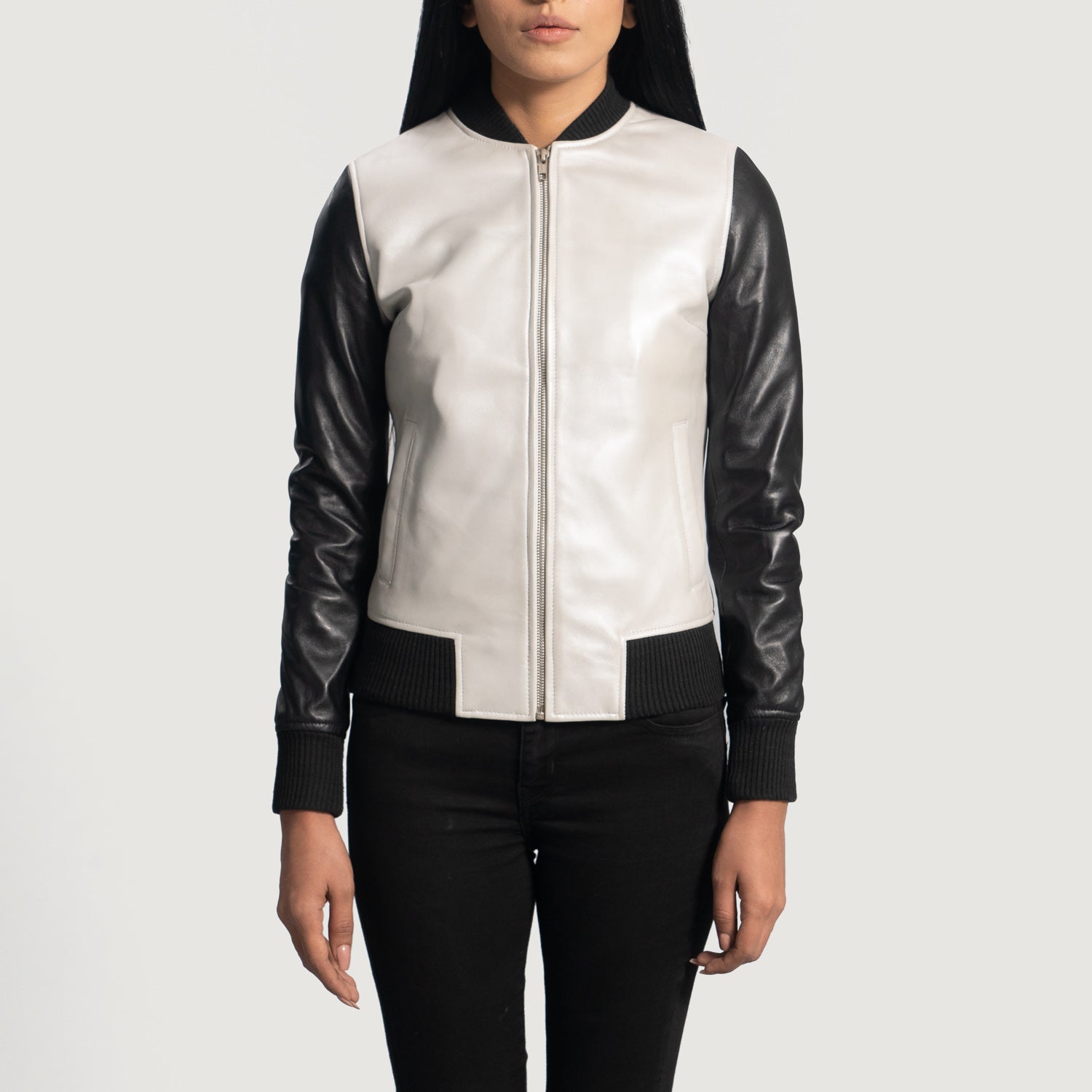 Cole Silver Leather Bomber Jacket