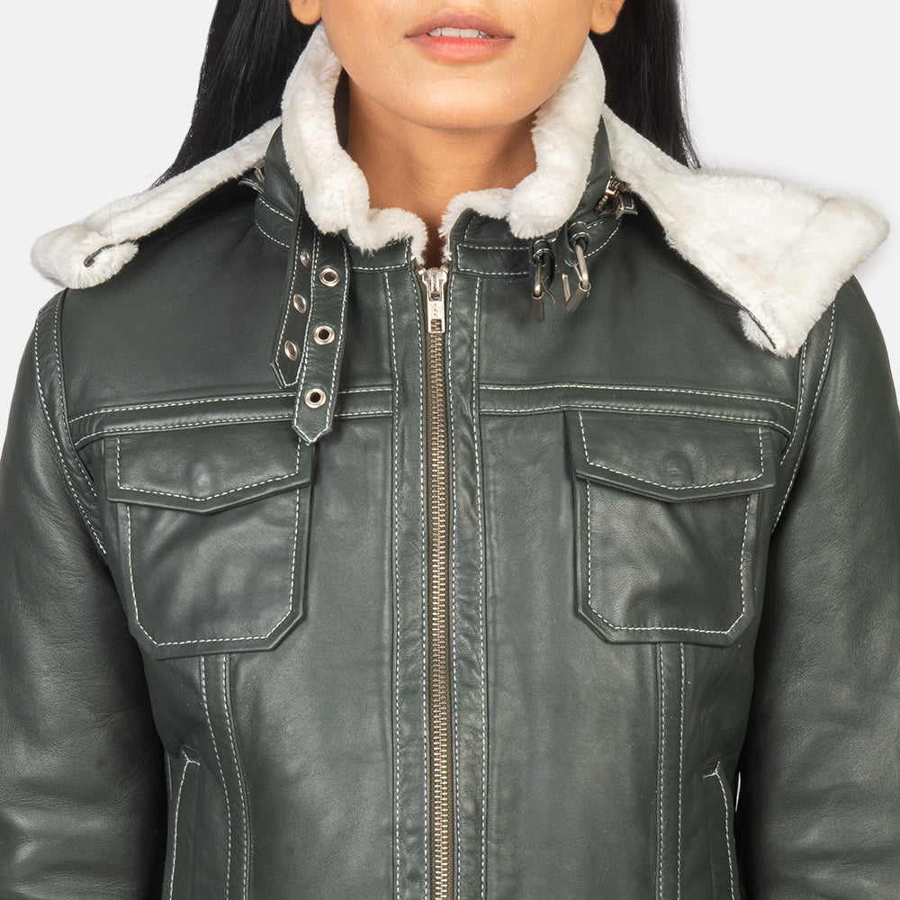 Fiona Green Hooded Shearling Leather Jacket