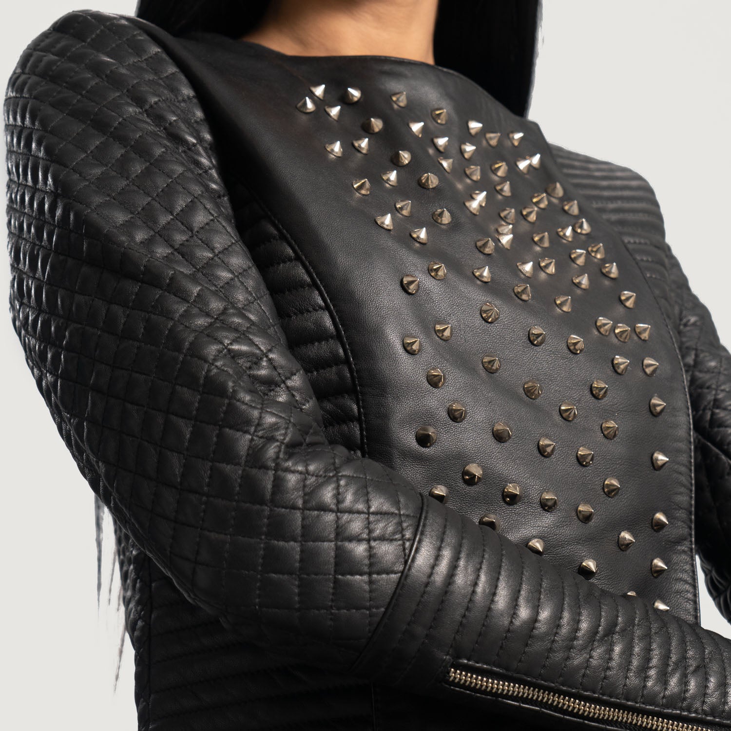 Celeste Studded Black Leather Biker Jacket