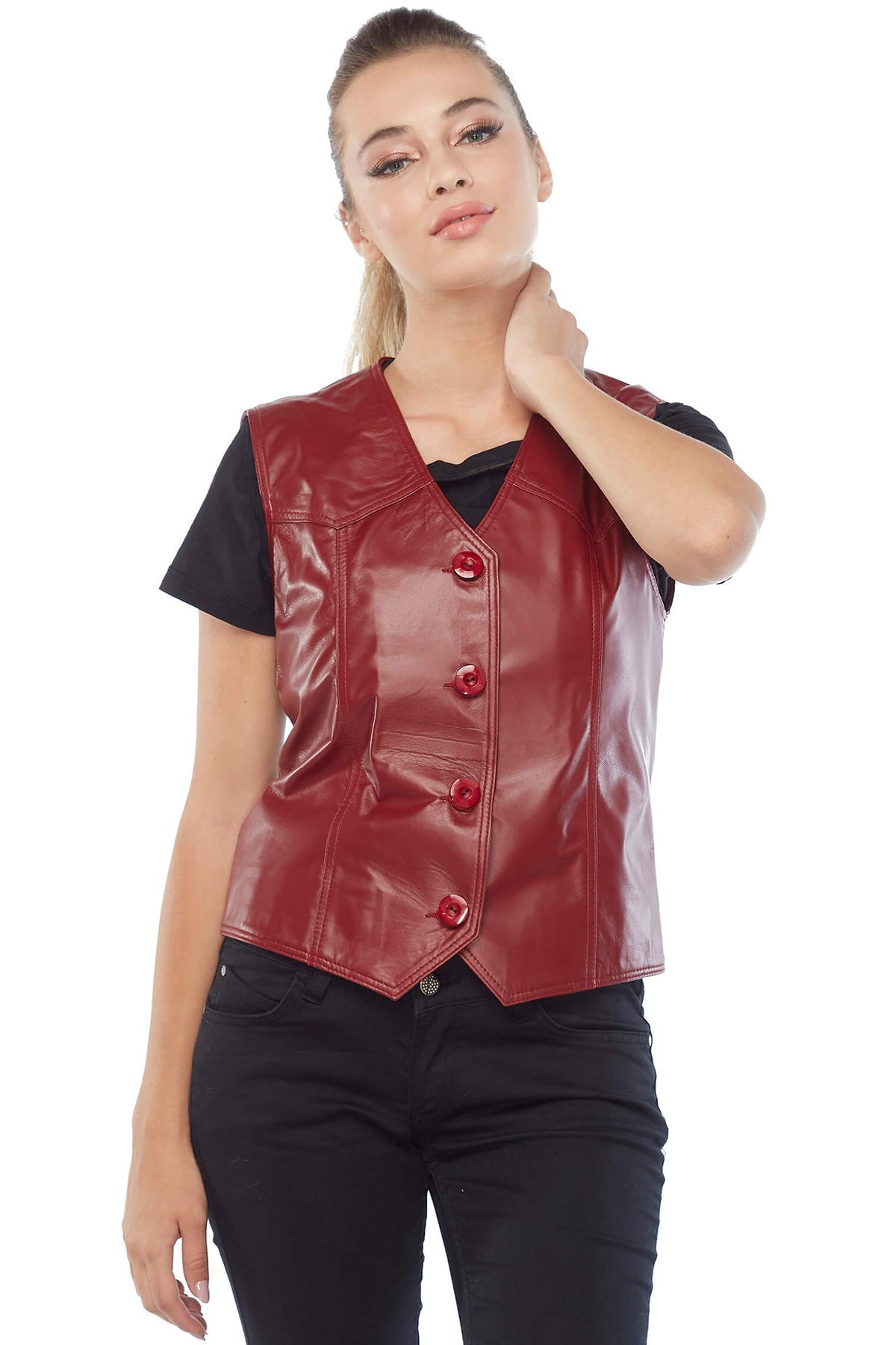 Red Leather Vest for Womens