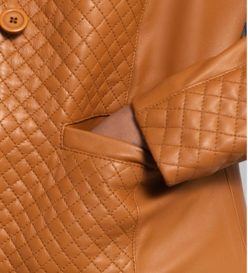 Cora Quilted Brown Leather Blazer for Women