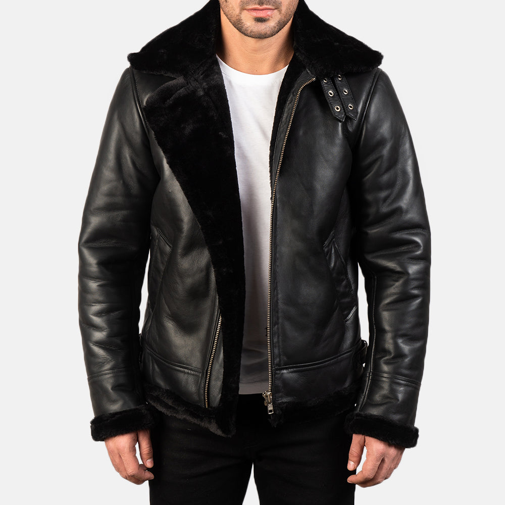 Francis B-3 Black Leather Bomber Jacket - Kualited