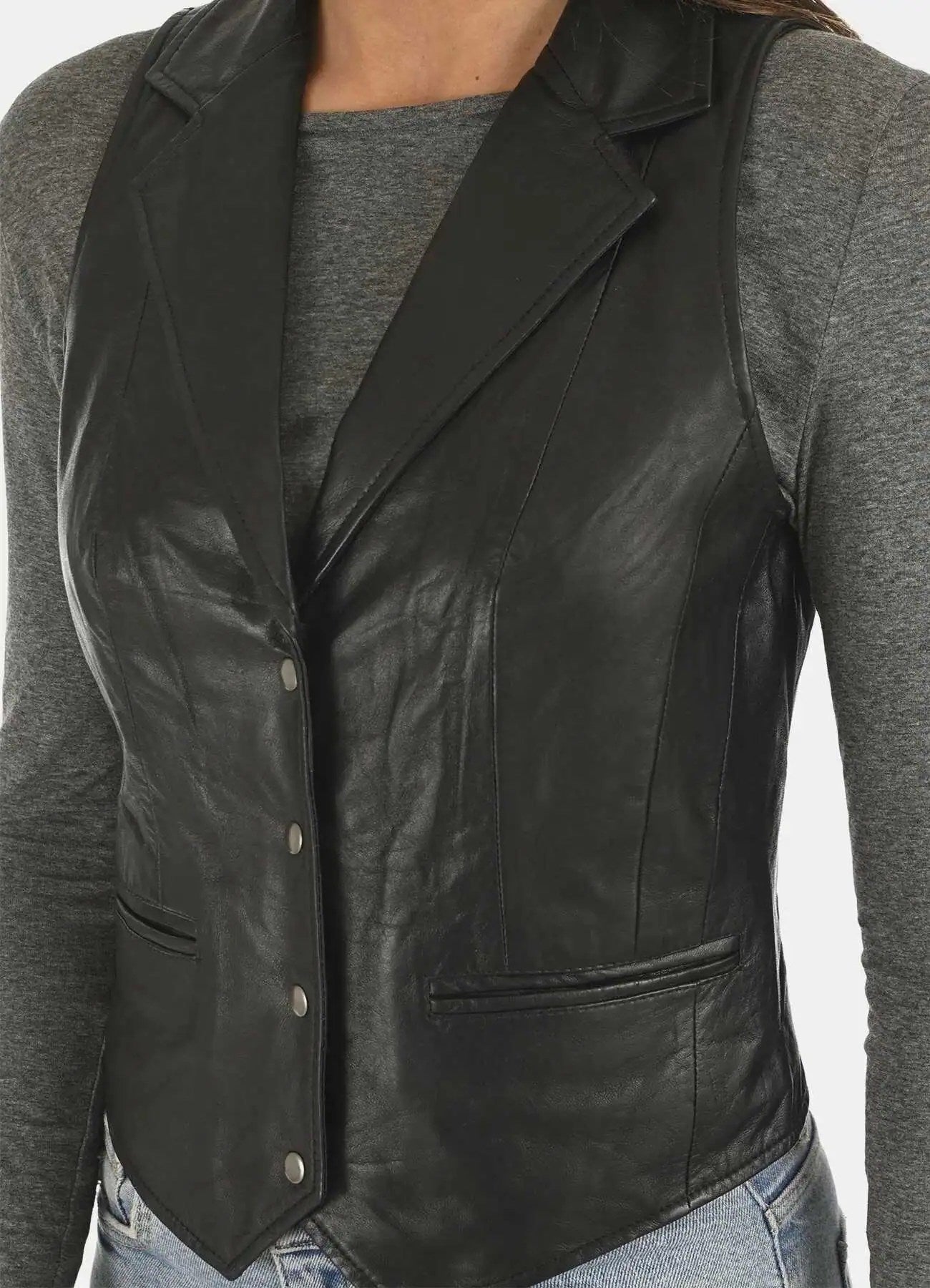 Women’s Vintage Black Leather Vest