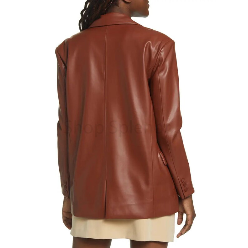 Classic Brown Women Handmade Genuine Leather Blazer