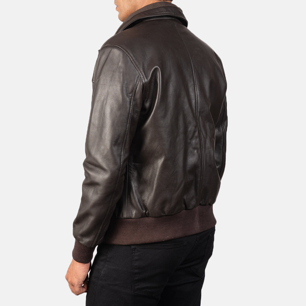 Air Rolf Brown Leather Bomber Jacket - Kualited