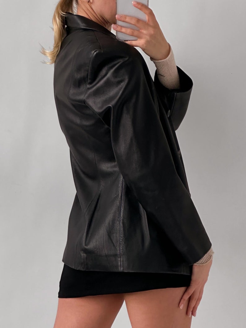 Women Black Genuine Lambskin 100% Real Soft Pure Leather Blazer